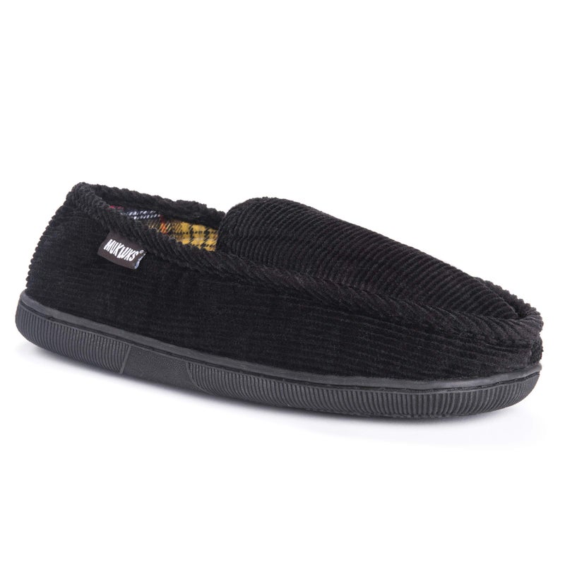 Muk LUKS Men's Corduroy Moccasin with Flannel Lining, Black, Large - Image 1